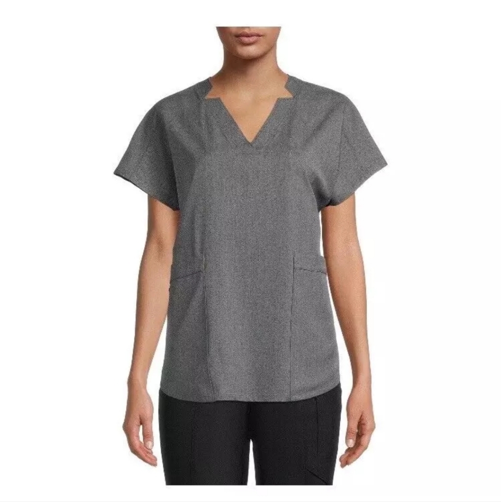 ClimateRight by Cuddl Duds Women's Heather Gray Woven Twill V-Neck Scrub Top